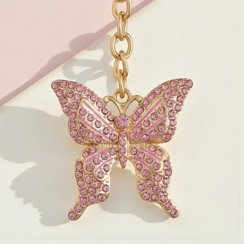 Butterfly Keychain Charm Gold and Pink NWT - Picture 3 of 14